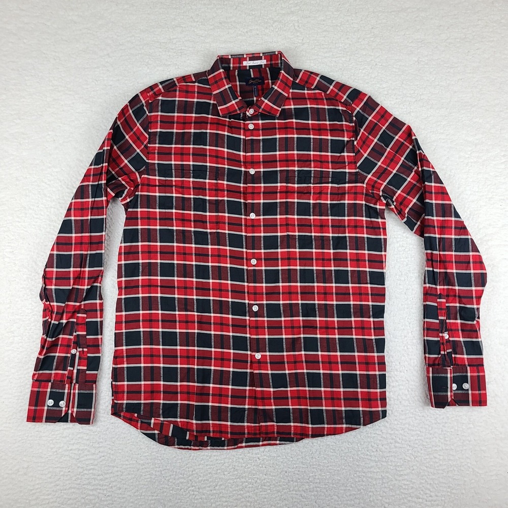 Goodman Shirt Mens XL Black Red Buffalo Plaid Flannel Dress‎ Button Down